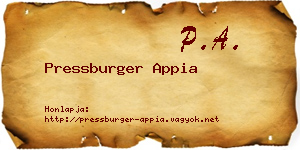 Pressburger Appia névjegykártya